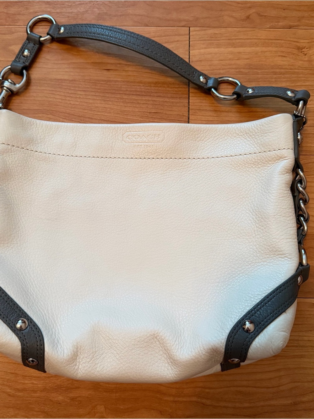 Coach Two-Tone Leather Shoulder Bag — White & Gray